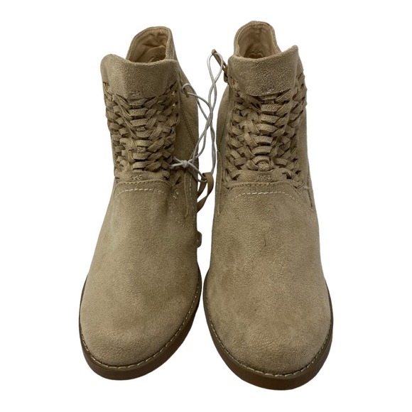 NEW Altar'd State Ankle Boots 7.5 Beige Faux Leather Almond Toe Block Heel Suede - Picture 1 of 8